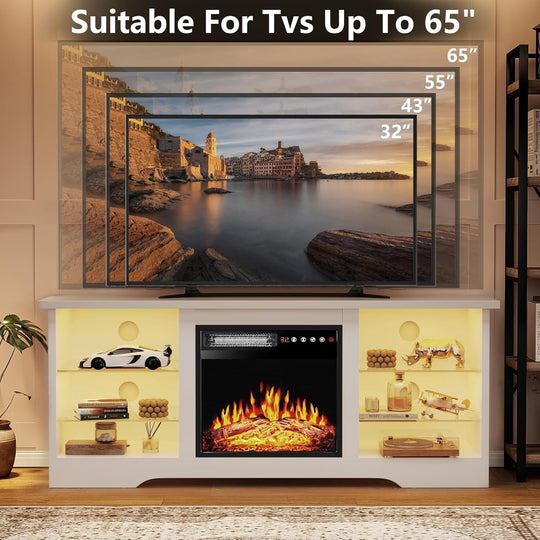58" Fireplace TV Stand with 18'' Electric Fireplace,Modern Entertainment Center for 65'' Tvs,Tv Console