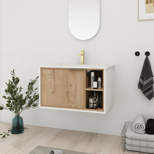Bathroom Vanity with Sink in 24/30 Inch, Floating Bathroom Vanity with Soft Close Door