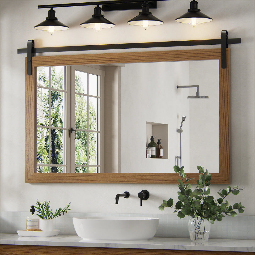 Farmhouse Barn Door Solid Wood Frame Bathroom Vanity Wall Mirror