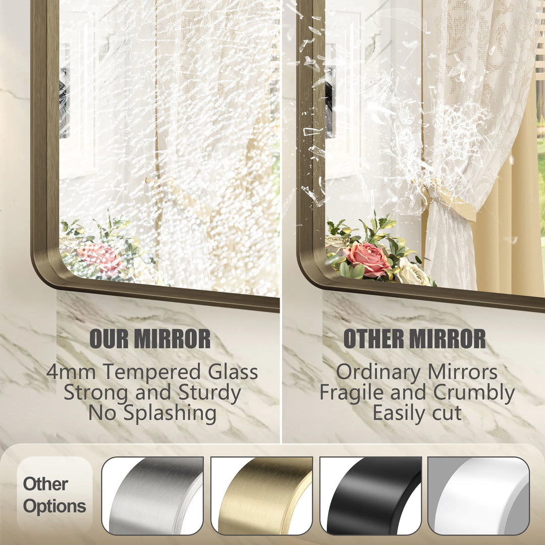 Aluminum Alloy Framed French Cleat Mounted Tempered Glass Wall Vanity Mirror