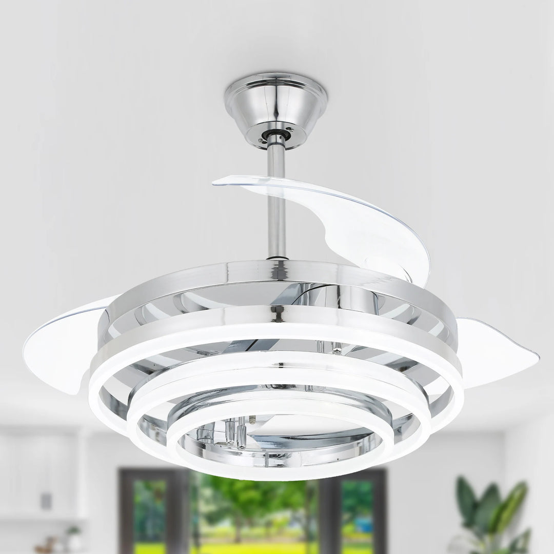 42In. DIY Shape Retractable Ceiling Fan with Lights, 6-Speed DC Motor Modern Ceiling Fan with LED Light and Remote