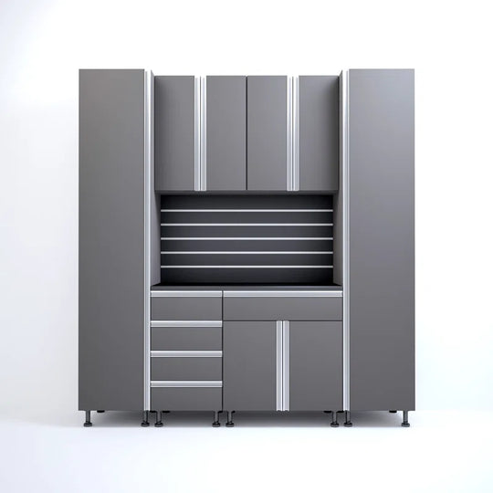 Premium Garage Cabinets 7' Storage Sets Solution with Adjustable Legs, Soft-Close Drawer & Door, Integrated Handles, Heavy Duty Plywood Box Construction, Tool and Equipment Organizer