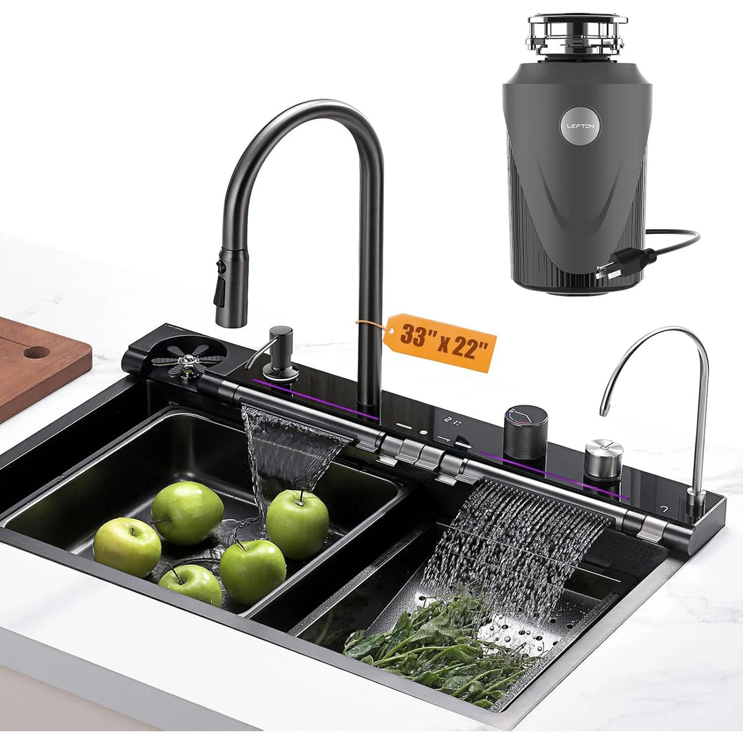 304 Stainless Steel Waterfall Kitchen Sink Set with Pull-Down Faucet KS2207 (Series)