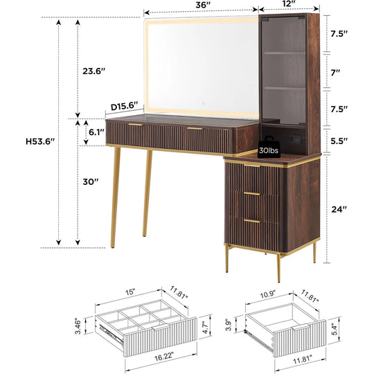 Modern Makeup Vanity Desk with HD Lighted Mirror, Dressing Table