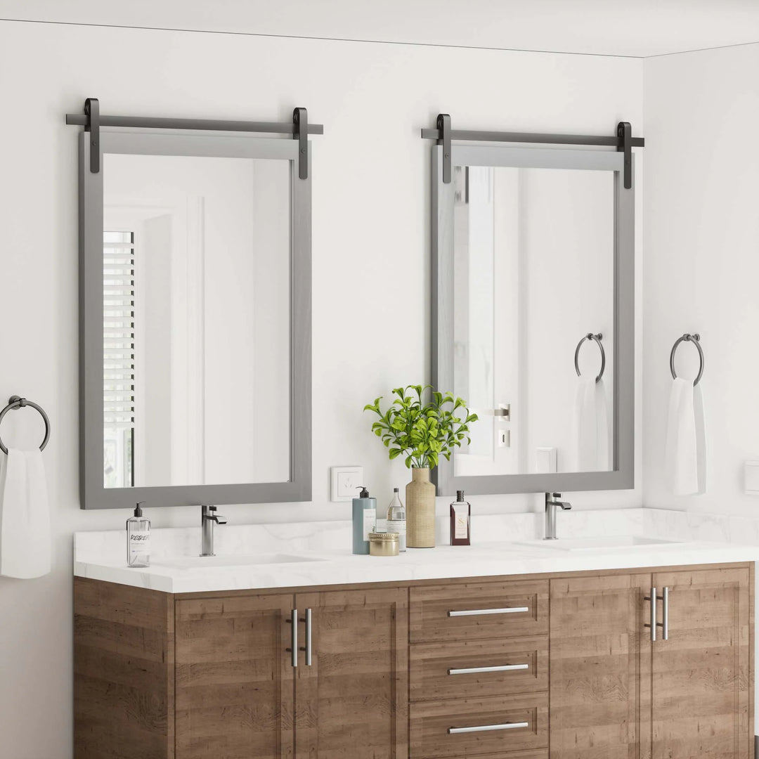 Farmhouse Barn Door Solid Wood Frame Bathroom Vanity Wall Mirror