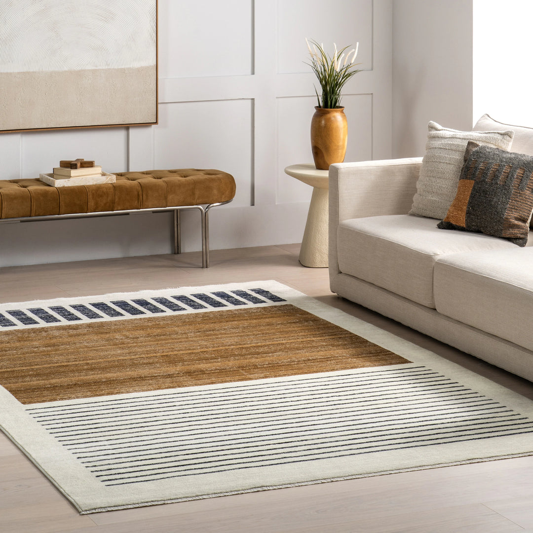 Keeva Modern Striped Fringe Area Rug