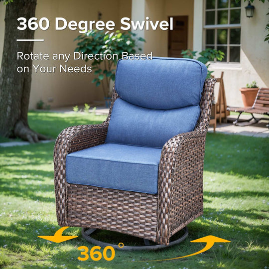 7-Piece Patio Furniture Set with Swivel Glider Chairs, 6-Inch Ultra-Plush Cushions & Water-Resistant Olefin Fabric