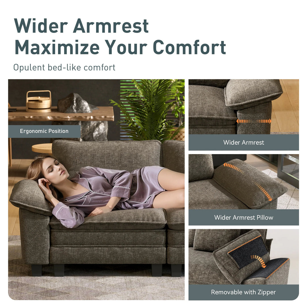 Cloud Modular Deep Seat Sofa, Chenille or Corduroy Sectional Couch with Removable Arms, 1–4 Seater