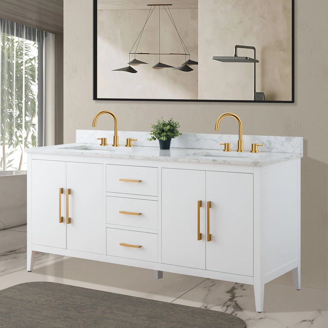 72" Double Sink Bathroom Vanity Cabinet with Engineered Marble Top