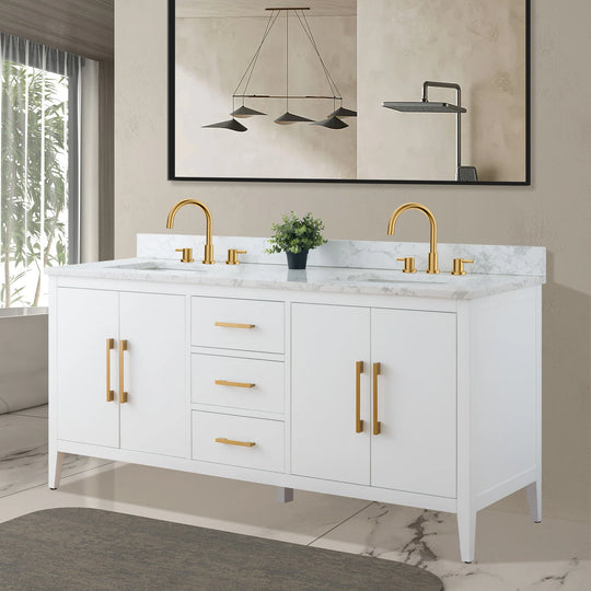 72" Double Sink Bathroom Vanity Cabinet with Engineered Marble Top