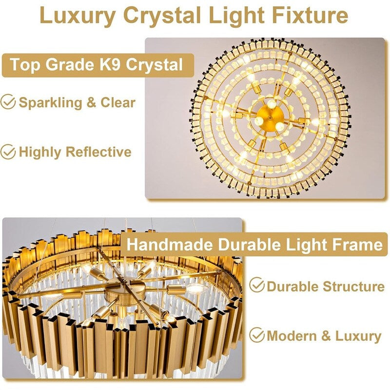 Large Crystal Chandelier - 35.4"Modern 6-Tier 17-Light Chrome Ceiling Light, Luxury K9 Crystal