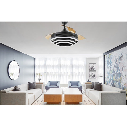 42In. DIY Shape Retractable Ceiling Fan with Lights, 6-Speed DC Motor Modern Ceiling Fan with LED Light and Remote