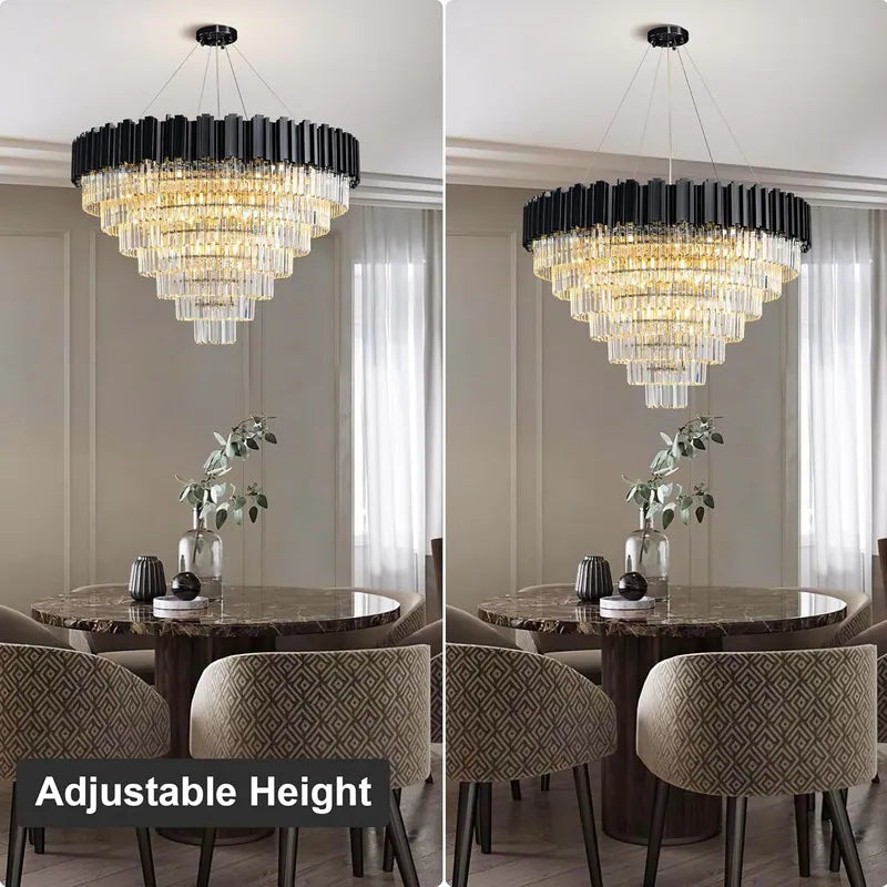 Large Crystal Chandelier - 35.4"Modern 6-Tier 17-Light Chrome Ceiling Light, Luxury K9 Crystal