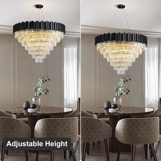 Large Crystal Chandelier - 35.4"Modern 6-Tier 17-Light Chrome Ceiling Light, Luxury K9 Crystal