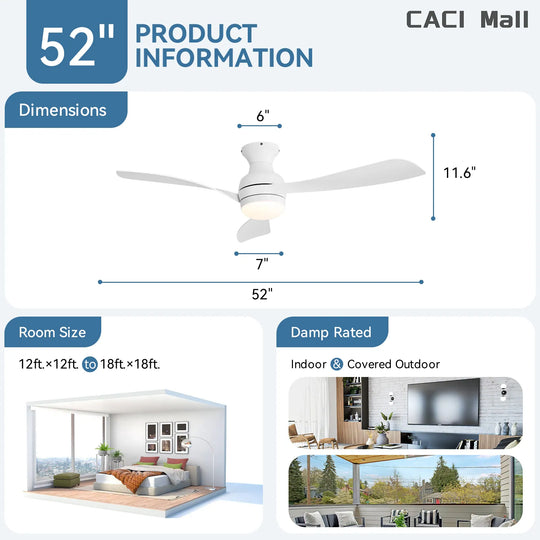 Sofucor 52/60 Inch Ceiling Fan with Integrated LED Light and Remote Control Quiet DC Motor