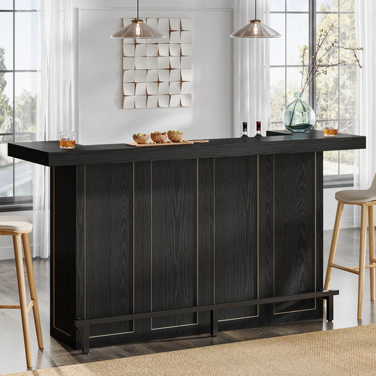 70.9" Wooden Home Bar Table with Wine Glass Holder, Pub Storage Unit Accent Table for Home Patio Basement