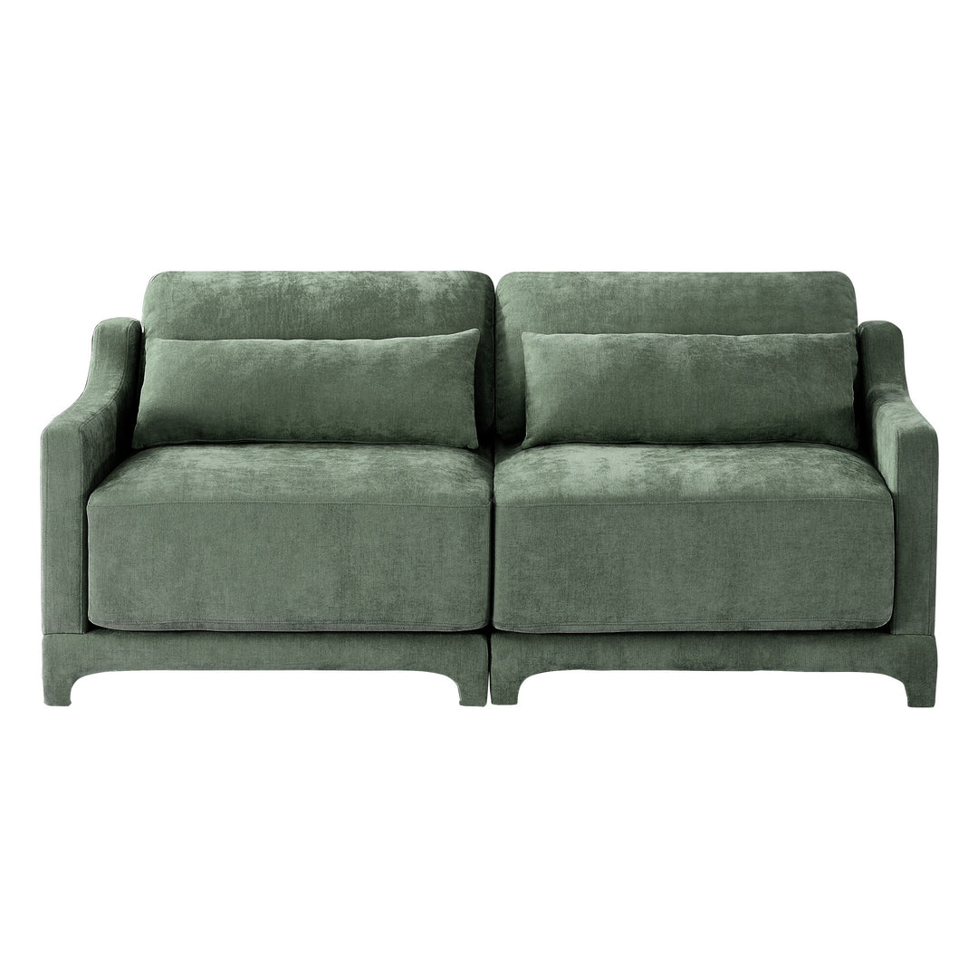 Modern Chenille 4-Seater Sofa with 2 Ottoman, Lumbar Cushions, Ergonomic Backrest, High-Resilience Spongeand Tufted Armrests