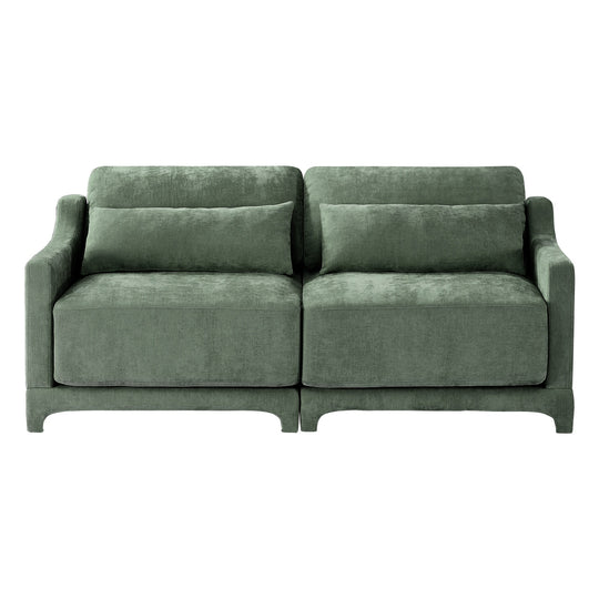 Modern Chenille 4-Seater Sofa with 2 Ottoman, Lumbar Cushions, Ergonomic Backrest, High-Resilience Spongeand Tufted Armrests