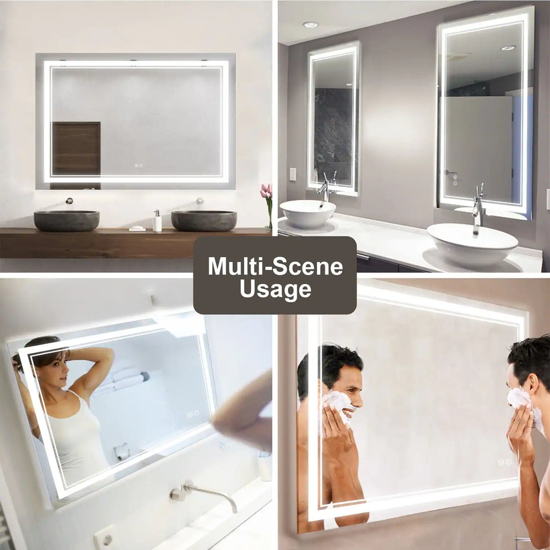 Full Size Front & Back LED Lighted Anti-Fog Tempered Glass Wall Bathroom Vanity Mirror, 3-Year Warranty & ETL Certification
