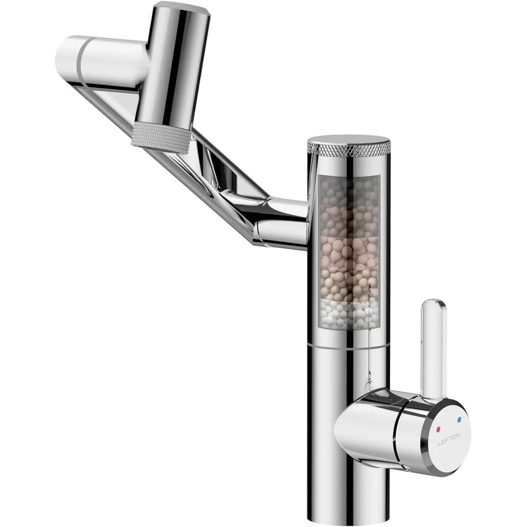 Rotatable Single Hole Bathroom Sink Faucet with Built-In Filter, Temperature Display in Fahrenheit, 2 Water Modes
