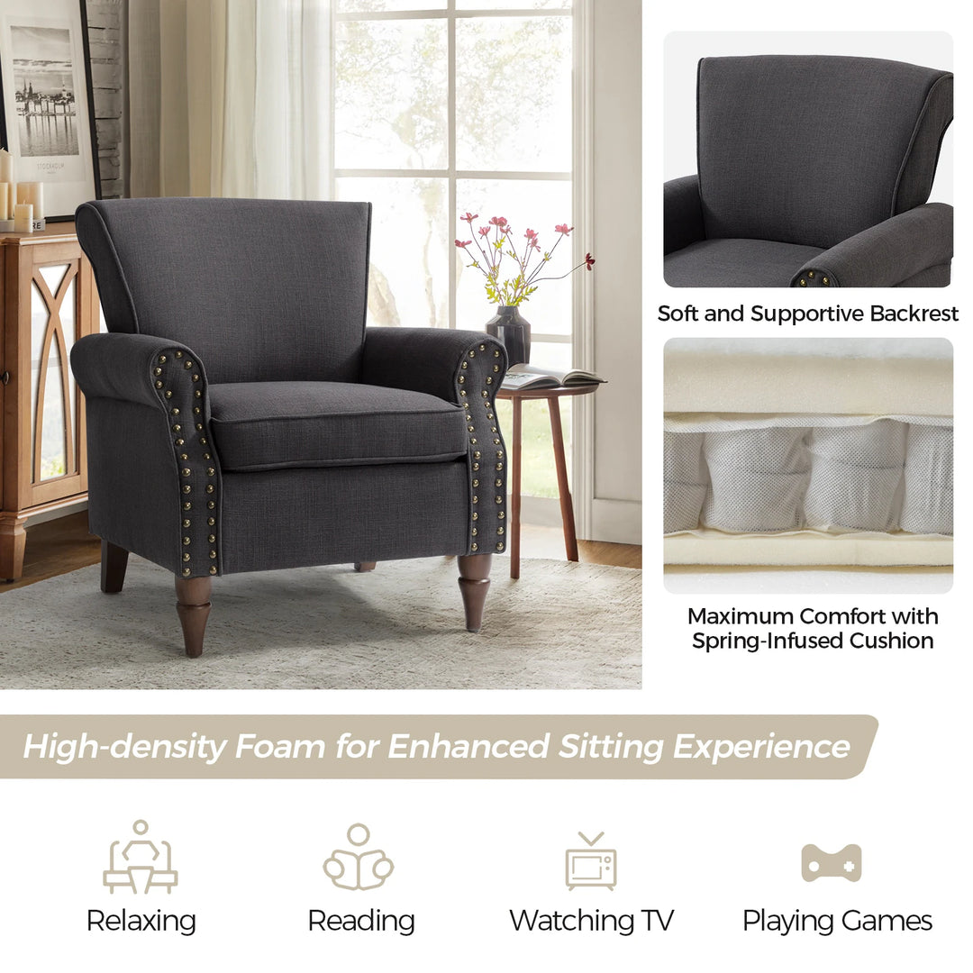 Nyctelius Upholstered Comfy Accent Chair with Turned Wooden Legs and Nailhead Trim Set of 2 by