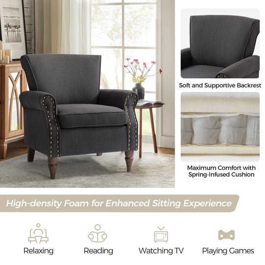 Nyctelius Upholstered Comfy Accent Chair with Turned Wooden Legs and Nailhead Trim Set of 2 by