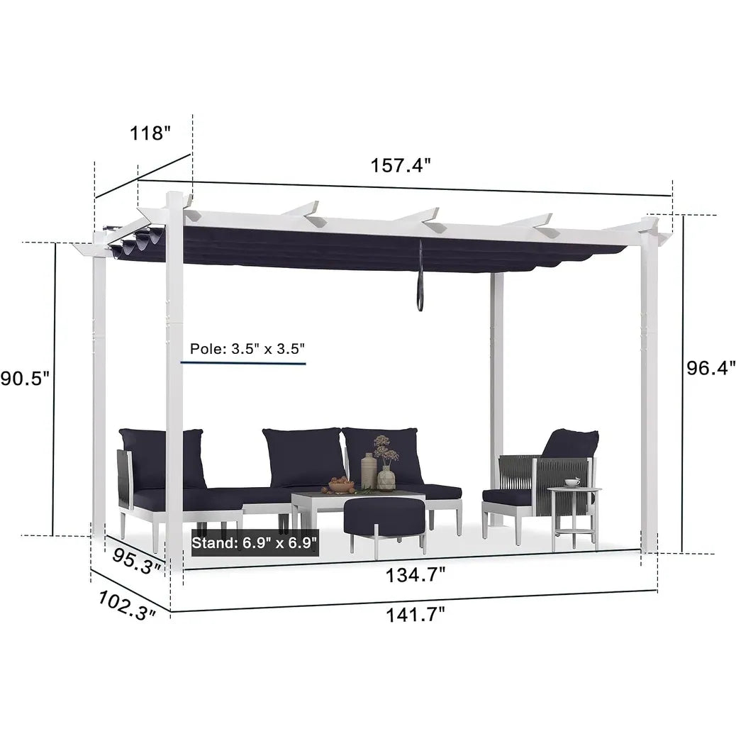 Gazebo Outdoor Retractable White Heavy-Duty Aluminum Pergola with Extra Top Roof