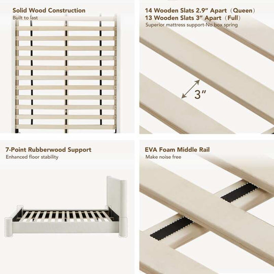 Modern Fully Upholstered Platform Bed Frame with Wide Headboard