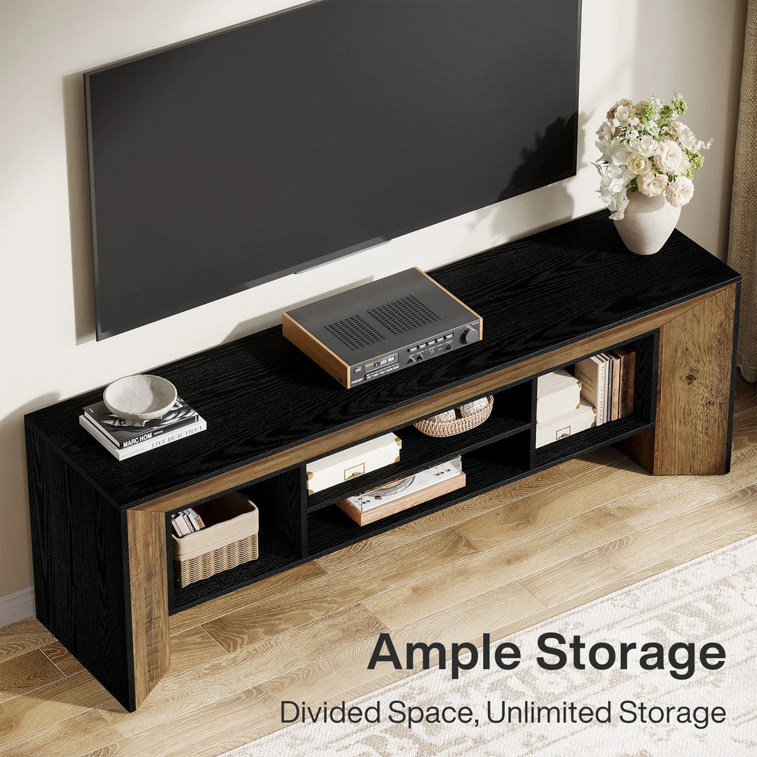 Farmhouse TV Stands for 70 Inches TV, Wooden Entertainment Center with Open Storage Shelves for Living Room