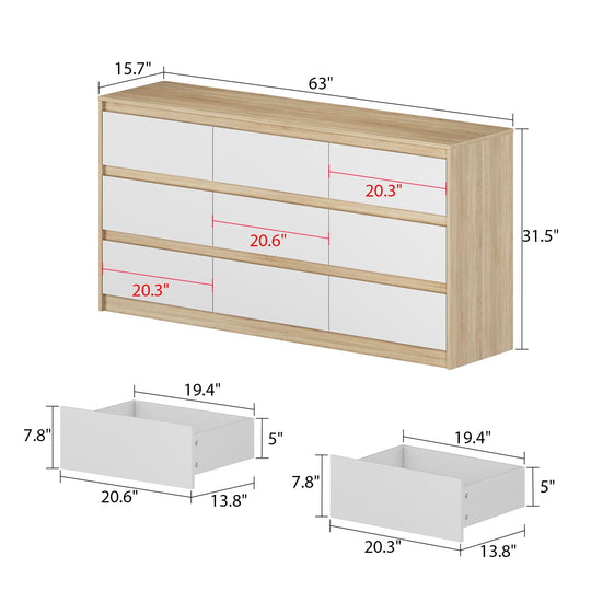 63"W 9 Drawer Dresser Accent Dresser for Living Room Bedroom Chest