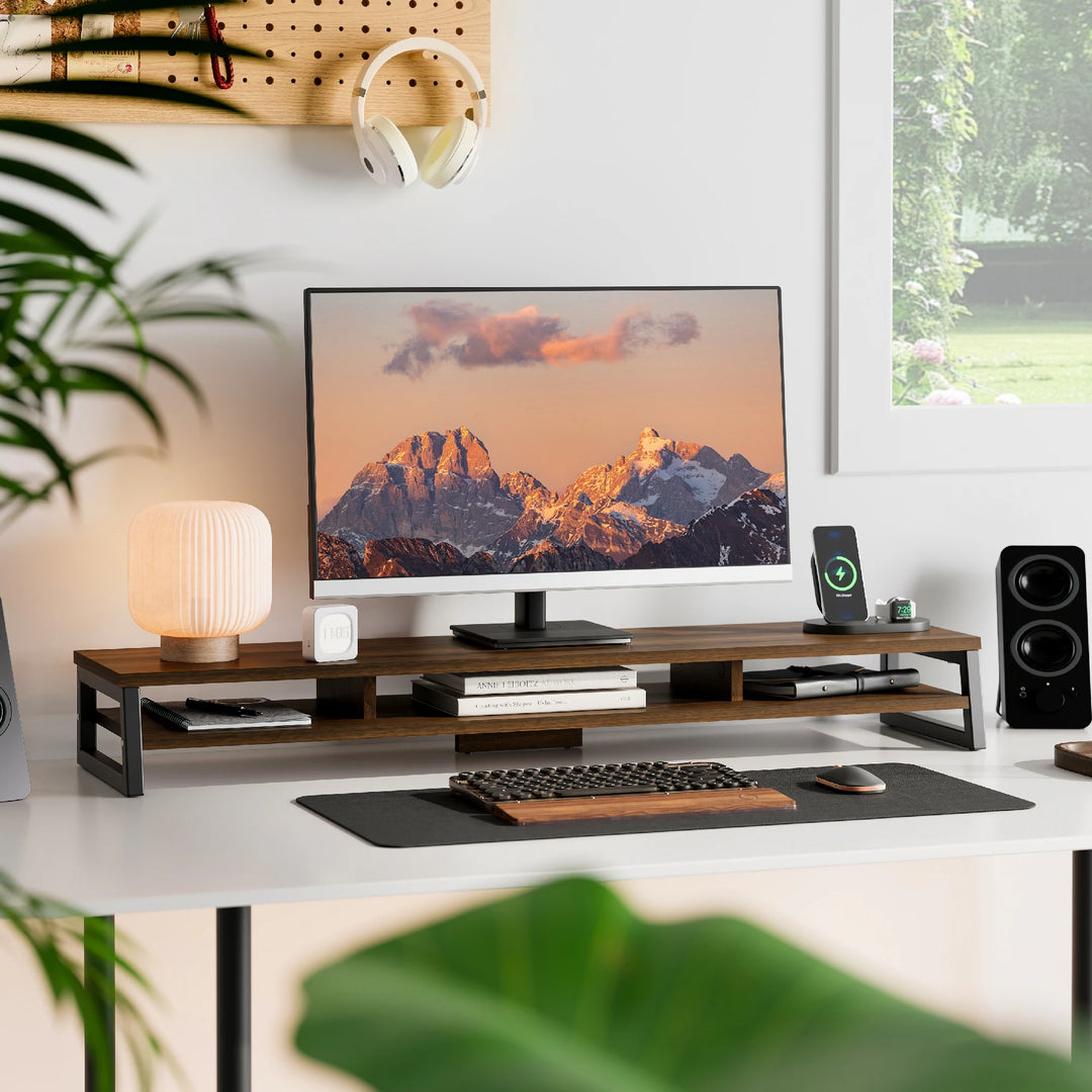 Fenge Dual Monitor Stand Riser for Desk, 42.5In Large Monitor Stand for 2 Monitor - 42.5X9.2X5.4 Inches