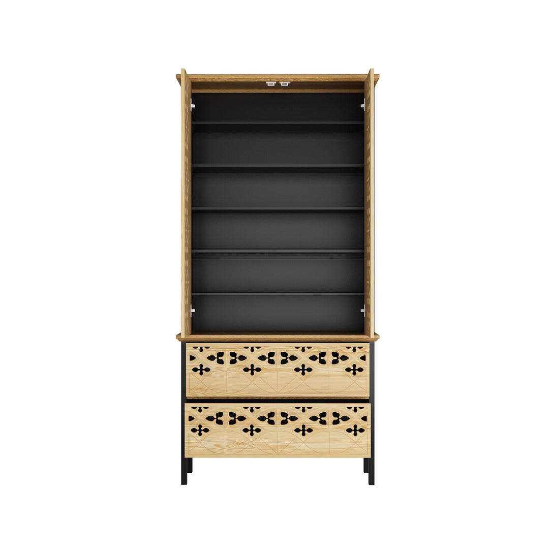 Sculpted Wood and Black Cabinet – Beautifully Carved Decorative Storage Pantry Bookshelves Display Cabinet - 33.4"X70.9"