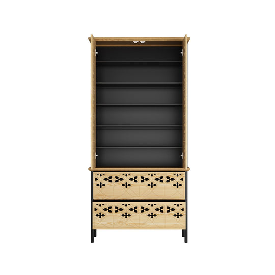 Sculpted Wood and Black Cabinet – Beautifully Carved Decorative Storage Pantry Bookshelves Display Cabinet - 33.4"X70.9"
