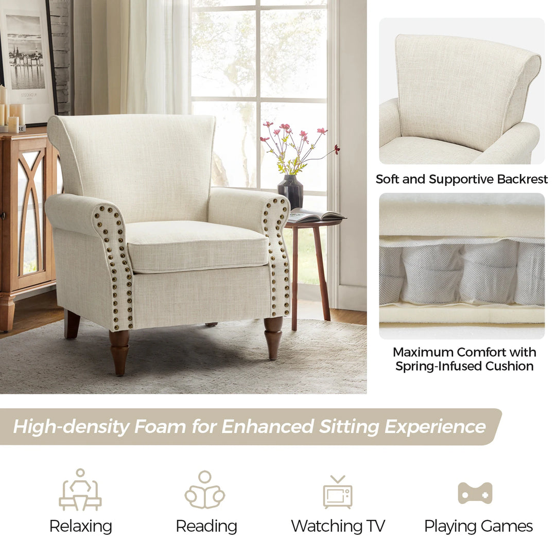 Nyctelius Upholstered Comfy Accent Chair with Turned Wooden Legs and Nailhead Trim Set of 2 by