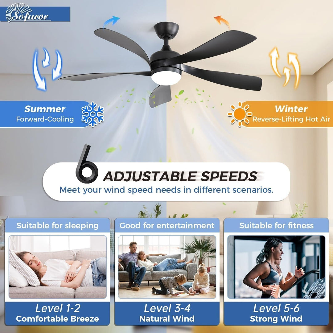 Sofucor 45/52 Inch Ceiling Fan with Remote & Lights Quiet DC Motor 5 Blade High CFM Modern Fan