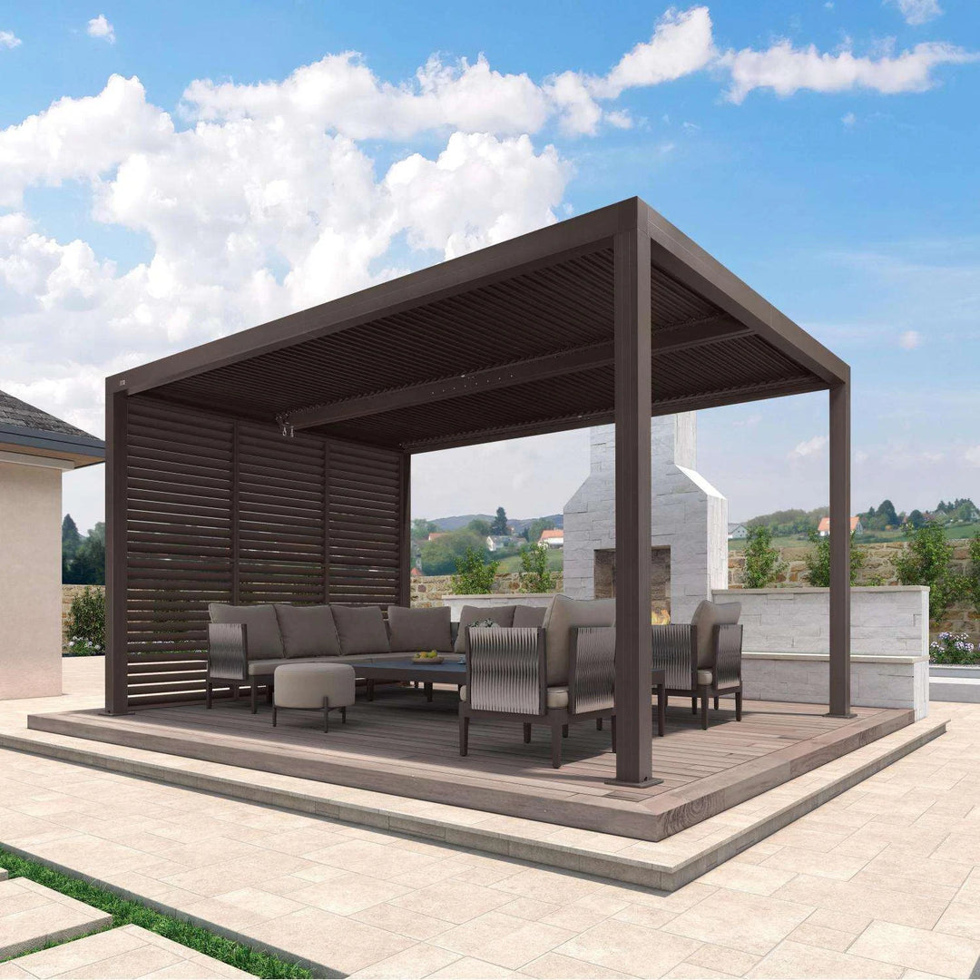 Bronze Louvered Pergola with Adjustable Roof for Deck Backyard Garden Hardtop Gazebo
