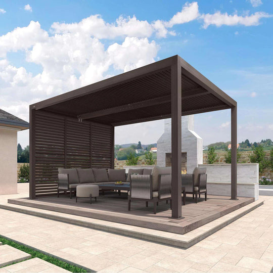 Bronze Louvered Pergola with Adjustable Roof for Deck Backyard Garden Hardtop Gazebo