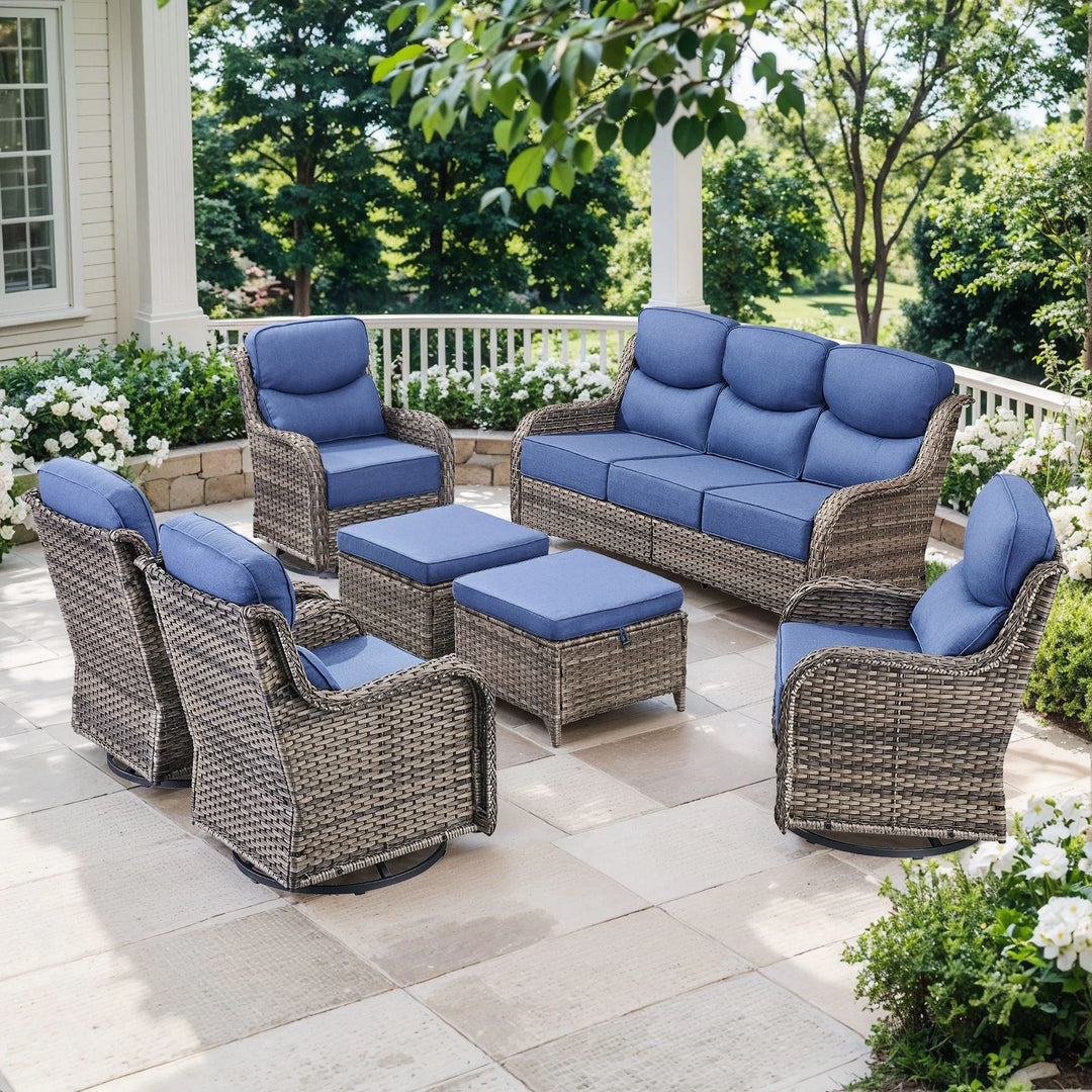 Outdoor Patio Sofa Swivel Chair with 6-Inch Thick Cushions Set
