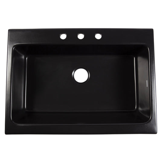Parker Matte Black Fireclay 34″ Single Bowl Quick-Fit Farmhouse Apron Front Drop-In Kitchen Sink and Drain
