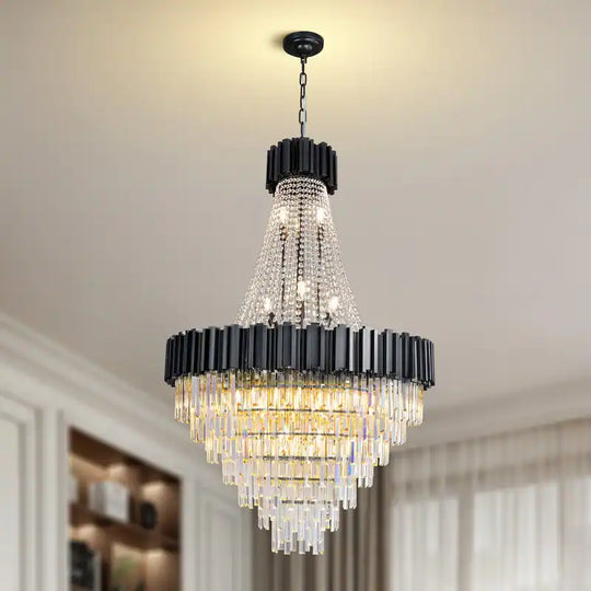 Large Crystal Chandelier - 35.4"Modern 6-Tier 17-Light Chrome Ceiling Light, Luxury K9 Crystal