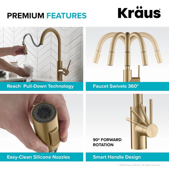 2-Function 1-Handle 1-Hole Pulldown Sprayer Brass Kitchen Faucet