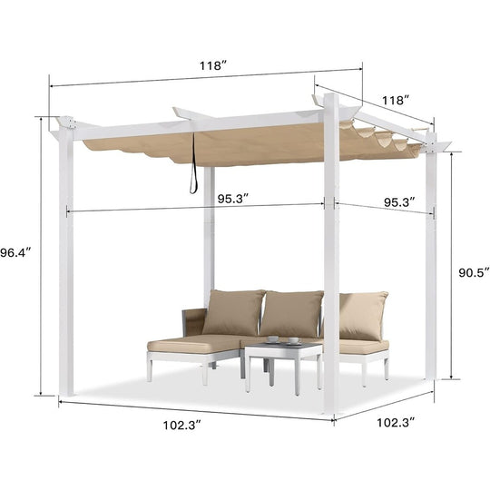 Gazebo Outdoor Retractable White Heavy-Duty Aluminum Pergola with Extra Top Roof