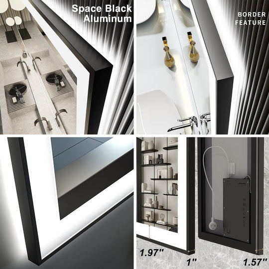 Extra Large Black Frame LED Bathroom Vanity Mirror with 3 Years Warranty and UL Certified