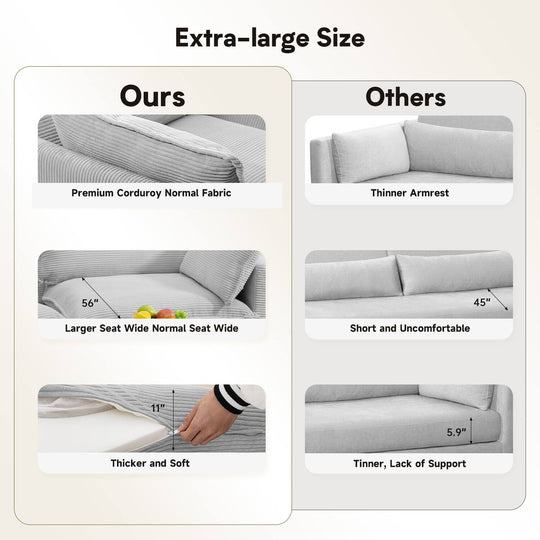 Corduroy Sectional Sofa with Removable Ottomans & Ultra-Soft Cushions for Living Room & Bedroom