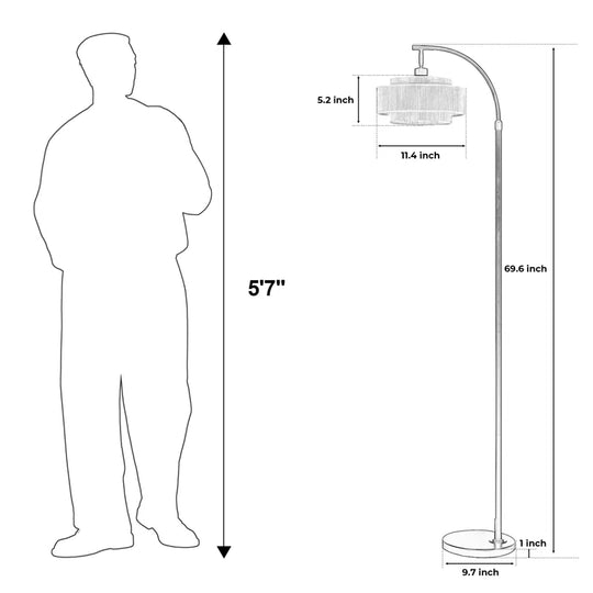 Aarzo 69.6" Arched Rattan Floor Lamp with LED Light and Remote Control