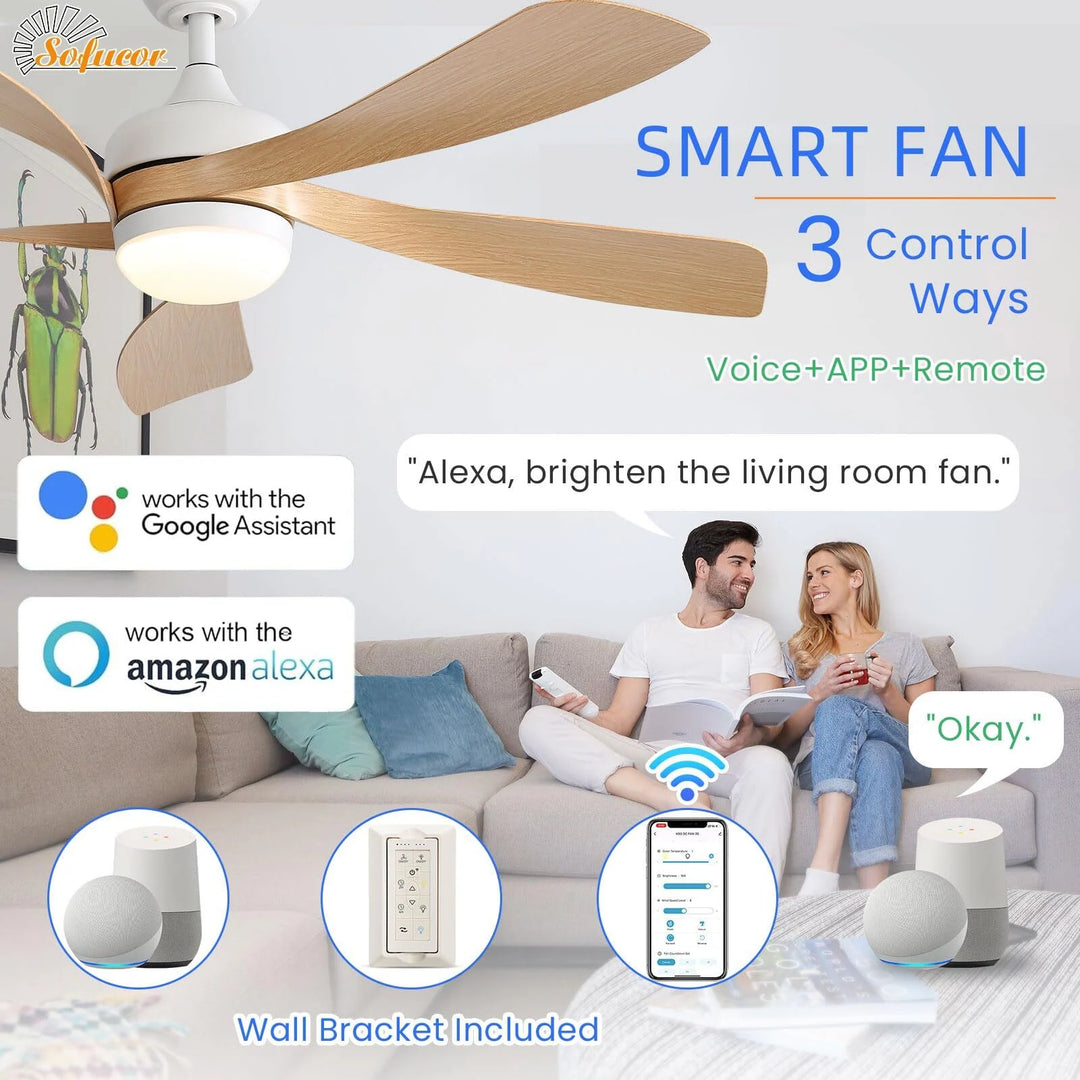 Sofucor 45/52 Inch Ceiling Fan with Remote & Lights Quiet DC Motor 5 Blade High CFM Modern Fan