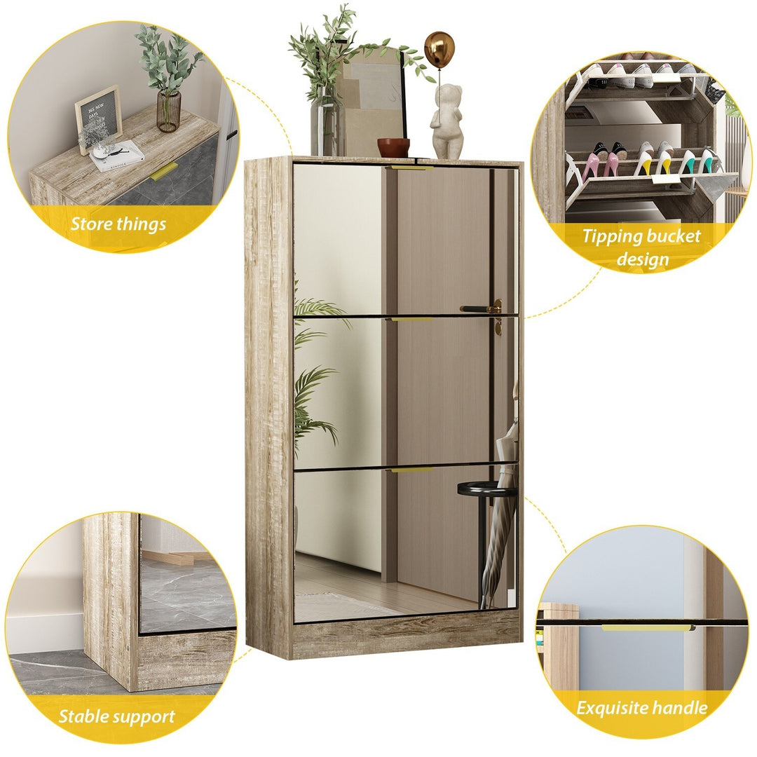 Mirrored Flip Drawer Shoe Cabinet Storage Cabinet Organizer