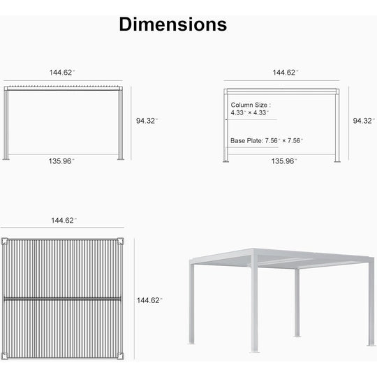 Louvered Pergola Modern White Pergola with Adjustable Roof for Deck Backyard Garden