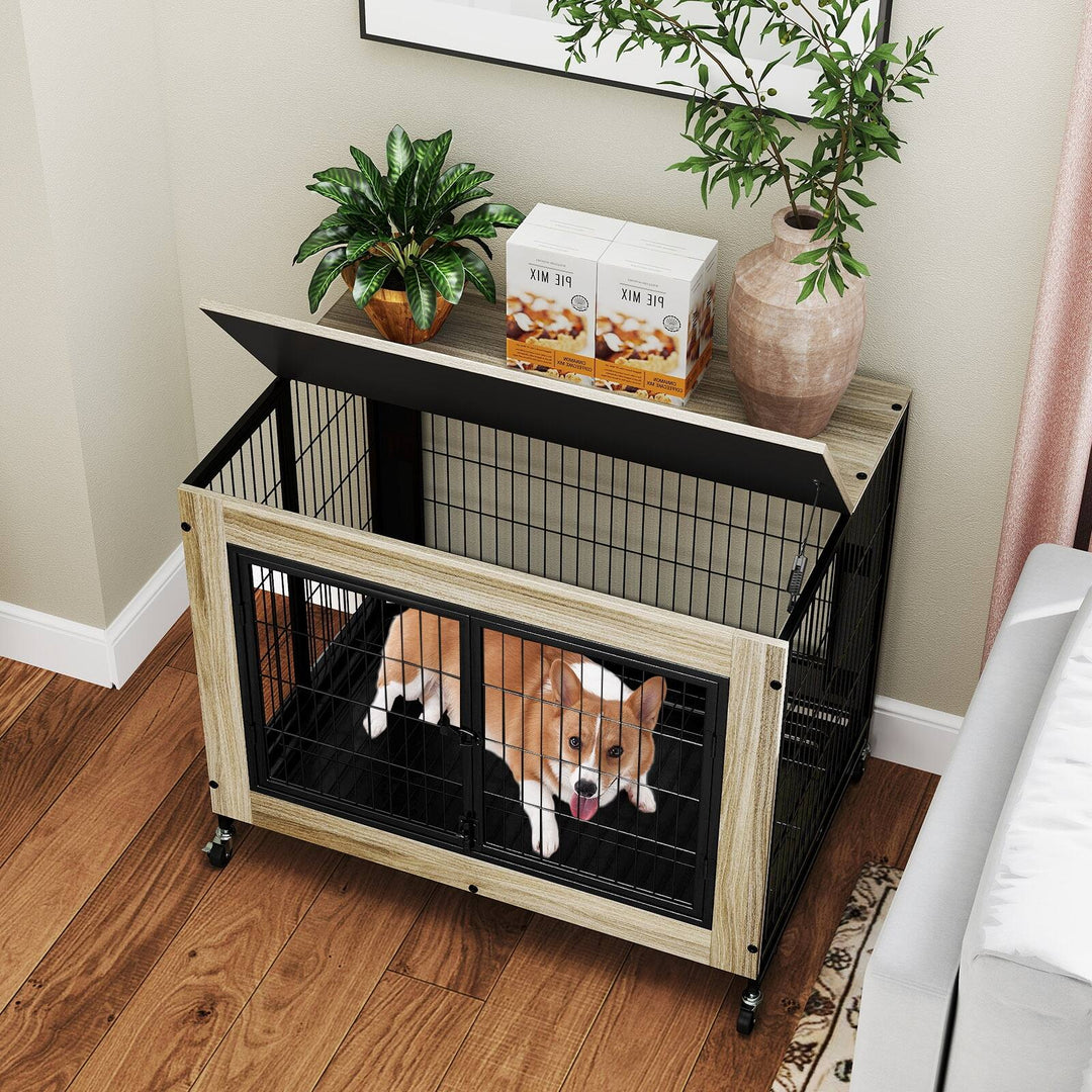 Dog Crate Furniture Industrial Dog Kennel W/ Flip-Up Top