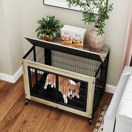Dog Crate Furniture Industrial Dog Kennel W/ Flip-Up Top